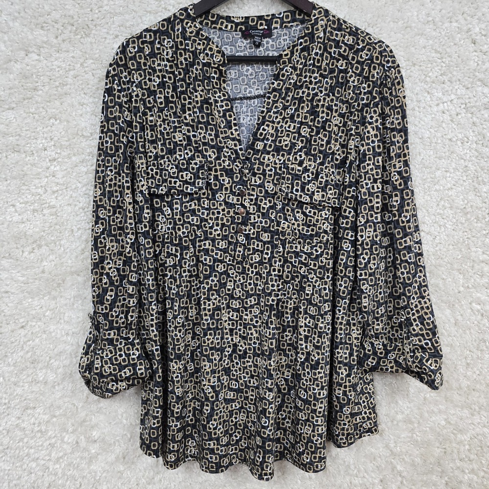 Cocomo‎ Womens Geometric Print Blouse Size 2X Flowy Minimal Boho